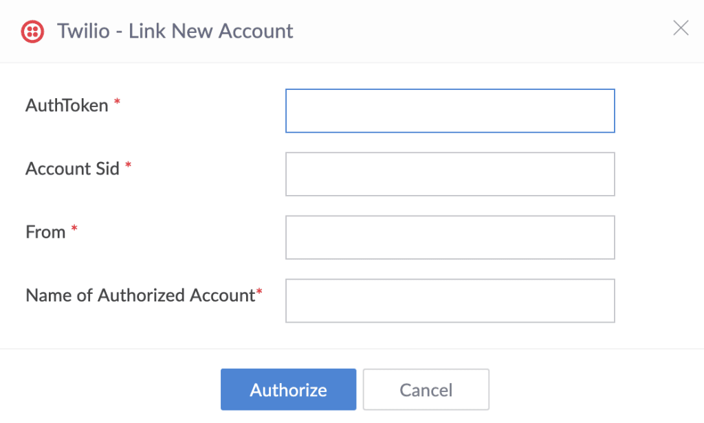 Twilio Link New Account Dialog Box